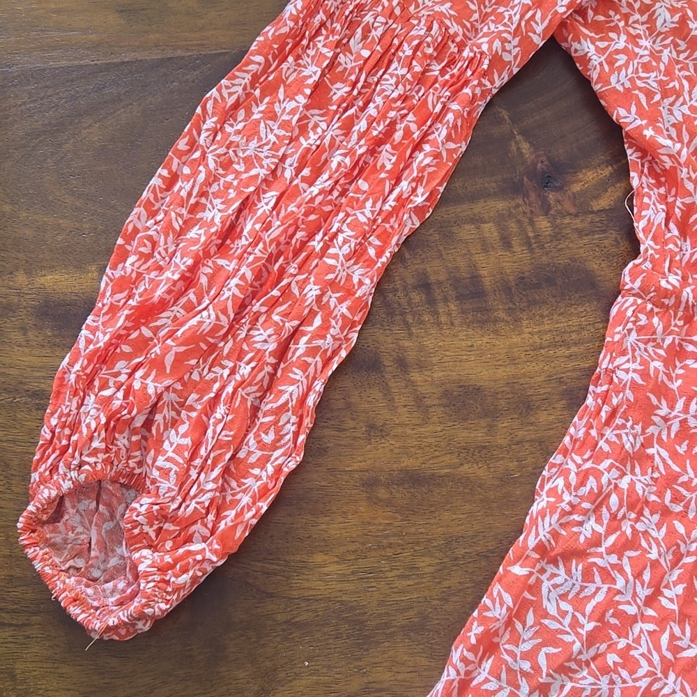 Olivaceous Orange & White Floral Cottagecore Handkerchief Hem Dress Size Medium - Picture 9 of 12
